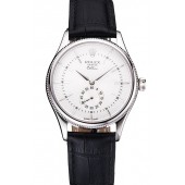 Swiss Rolex Cellini White Dial Stainless Steel Case Black Leather Strap