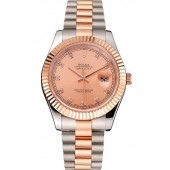 Swiss Rolex Datejust Rose Gold Dial And Bezel Stainless Steel Case Two Tone Bracelet