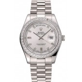 Swiss Rolex Day-Date White Dial Diamond Case Diamond Numerals Stainless Steel Bracelet 1453968