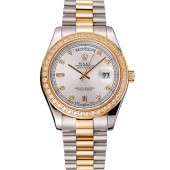 Swiss Rolex Day-Date White Dial Gold Diamond Case Two Tone Stainless Steel Bracelet 1453972